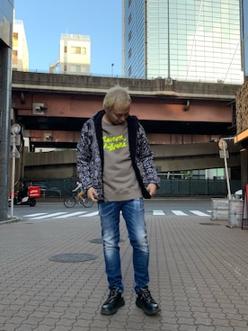 「Maison Kitsune（メゾンキツネ）のアイテム」を使った、Koutaro Makitaさん（メンズ・168cm）の秋コーディネート
