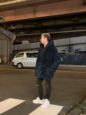 「PURPLE（パープル）のアイテム」を使った、Koutaro Makitaさん（メンズ・168cm）の秋コーディネート