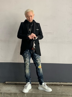 「ISAMU KATAYAMA BACKLASH（イサムカタヤマバックラッシュ）のアイテム（パーカー）」を使った、Koutaro Makitaさん（メンズ・168cm）の冬コーディネート