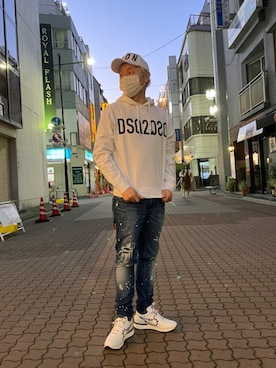 「DSQUARED2（ディースクエアード）のアイテム（帽子）」を使った、Koutaro Makitaさん（メンズ・168cm）の冬コーディネート