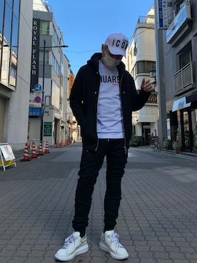 「DSQUARED2（ディースクエアード）のアイテム（帽子）」を使った、Koutaro Makitaさん（メンズ・168cm）の冬コーディネート
