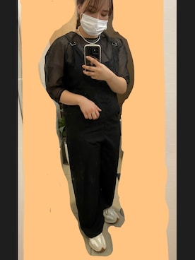 「earth music&ecology（アースミュージックアンドエコロジー）のアイテム（サロペット/オーバーオール、ブラック系）」を使った、eriさん（レディース・157cm）の夏コーディネート