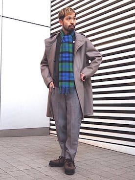 「チェックマフラー」｜「アイテム（その他アウター）」を使った、SMZさん（メンズ・178cm）の冬コーディネート