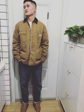 「Carhartt WIP（カーハートダブリューアイピー）のアイテム（その他アウター）」を使った、Kinさん（メンズ・178cm）の冬コーディネート