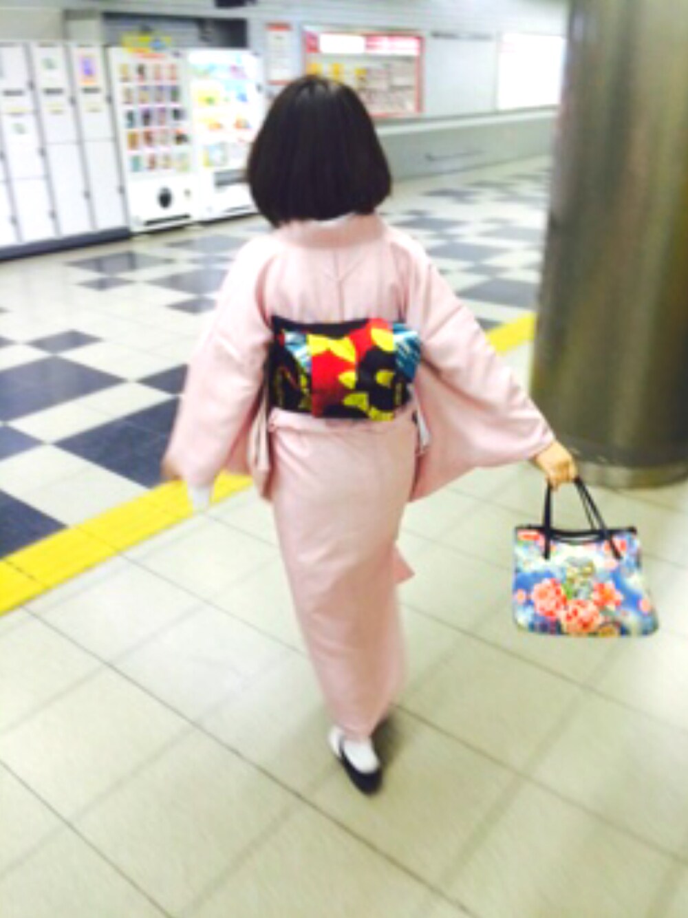 「京都壬生堂のアイテム（浴衣、ピンク系）」を使った、ぴの子さん（レディース・158cm）の秋コーディネートの1枚目の写真