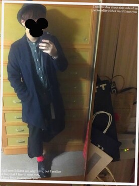 「ノーカラーシャツ」｜「アイテム（チェスターコート）」を使った、のっしーさん（メンズ・171cm）の春コーディネート