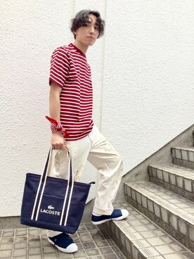 「LACOSTE（ラコステ）のアイテム（財布/小物）」を使った、yossyさん（メンズ・176cm）の春コーディネート