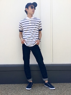 「アイテム（シューズ、ブルー系）」を使った、yossyさん（メンズ・176cm）の春コーディネート