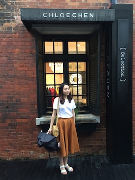 「UNIQLO（ユニクロ）のアイテム（スカート、イエロー系）」を使った、Tianさん（レディース・164cm）の秋コーディネート