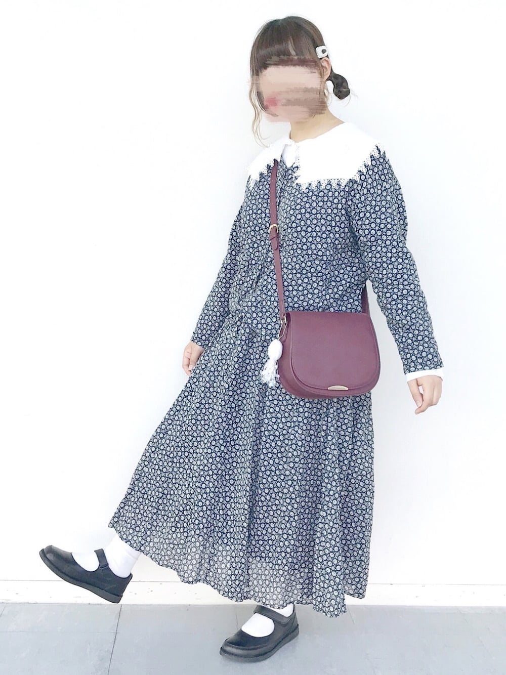 「春、ゆるコーデ、ロングスカート、古着、花柄スカート、セットアップ、レトロ、SM2、ガーリー、ootd」｜「Samansa Mos2の花柄ジャケット（ノーカラージャケット、ブルー系）」を使った、ä m i さん（レディース・162cm）の春コーディネートの1枚目の写真
