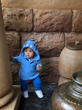 「Disney（ディズニー）のアイテム（トップス、ブルー系）」を使った、shkさん（キッズ・90cm）の秋コーディネート
