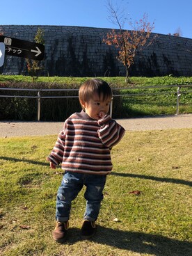 「1歳3ヶ月」｜「アイテム（スリッポン）」を使った、shkさん（キッズ・70cm）の秋コーディネート