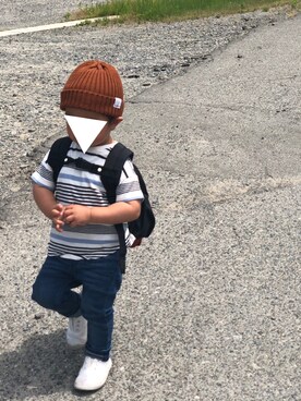 「B:MING by BEAMS（ビーミングバイビームス）のビーミング by ビームス / アクリルリブワッチキャップ 17AW（ニットキャップ/ビーニー、ブラウン系）」を使った、shkさん（キッズ・90cm）の夏コーディネート