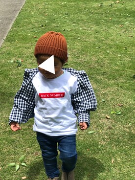 「babyGAP（babyGAP）のアイテム（シャツ/ブラウス、ブルー系）」を使った、shkさん（キッズ・90cm）の夏コーディネート