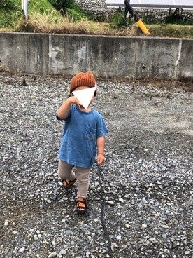 「BREEZE（ブリーズ）の５柄モチーフTシャツ（Tシャツ/カットソー、ブルー系）」を使った、shkさん（キッズ・90cm）の夏コーディネート