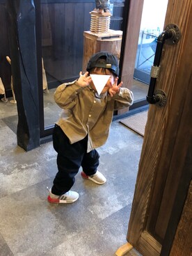 「GU（ジーユー）のアイテム（パンツ、ブラック系）」を使った、shkさん（キッズ・90cm）の冬コーディネート