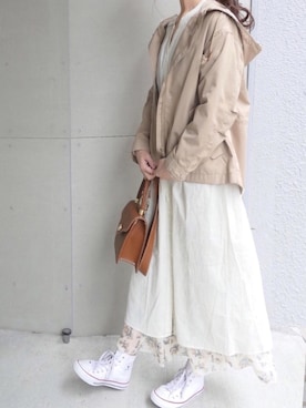 「CORNERS（コーナーズ）のアイテム（マウンテンパーカー）」を使った、kuririnさん（レディース・159cm）の春コーディネート