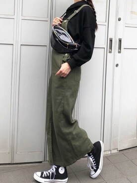 「サロペットスカート」｜「アイテム（トレンチコート）」を使った、kuririnさん（レディース・159cm）の春コーディネート
