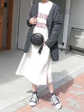 「CONVERSE（コンバース）のALL STAR HI（スニーカー）」を使った、kuririnさん（レディース・159cm）の秋コーディネート
