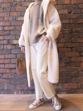 「CORNERS（コーナーズ）のボアロングブルゾン（ブルゾン）」を使った、kuririnさん（レディース・159cm）の秋コーディネート