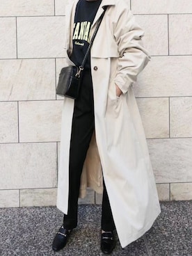 「CORNERS（コーナーズ）のアイテム（ステンカラーコート）」を使った、kuririnさん（レディース・159cm）の冬コーディネート