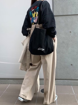 「コラボ」｜「アイテム（サロペット/オーバーオール）」を使った、kuririnさん（レディース・159cm）の冬コーディネート