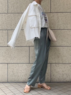 「サテンパンツ」｜「アイテム（デニムジャケット）」を使った、kuririnさん（レディース・159cm）の春コーディネート