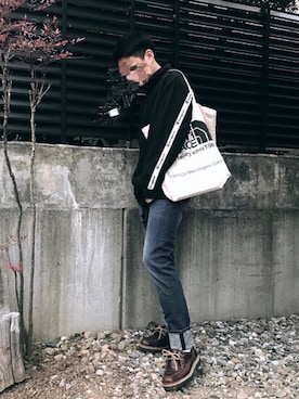 「no brand（ノーブランド）のアイテム（ローファー）」を使った、たまさん（メンズ・170cm）の冬コーディネート