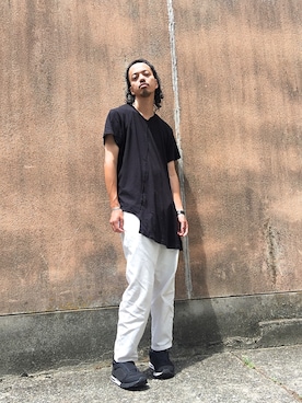 「Yohji Yamamoto（ヨウジヤマモト）のアイテム（トップス）」を使った、トヲルさん（メンズ・180cm）の夏コーディネート
