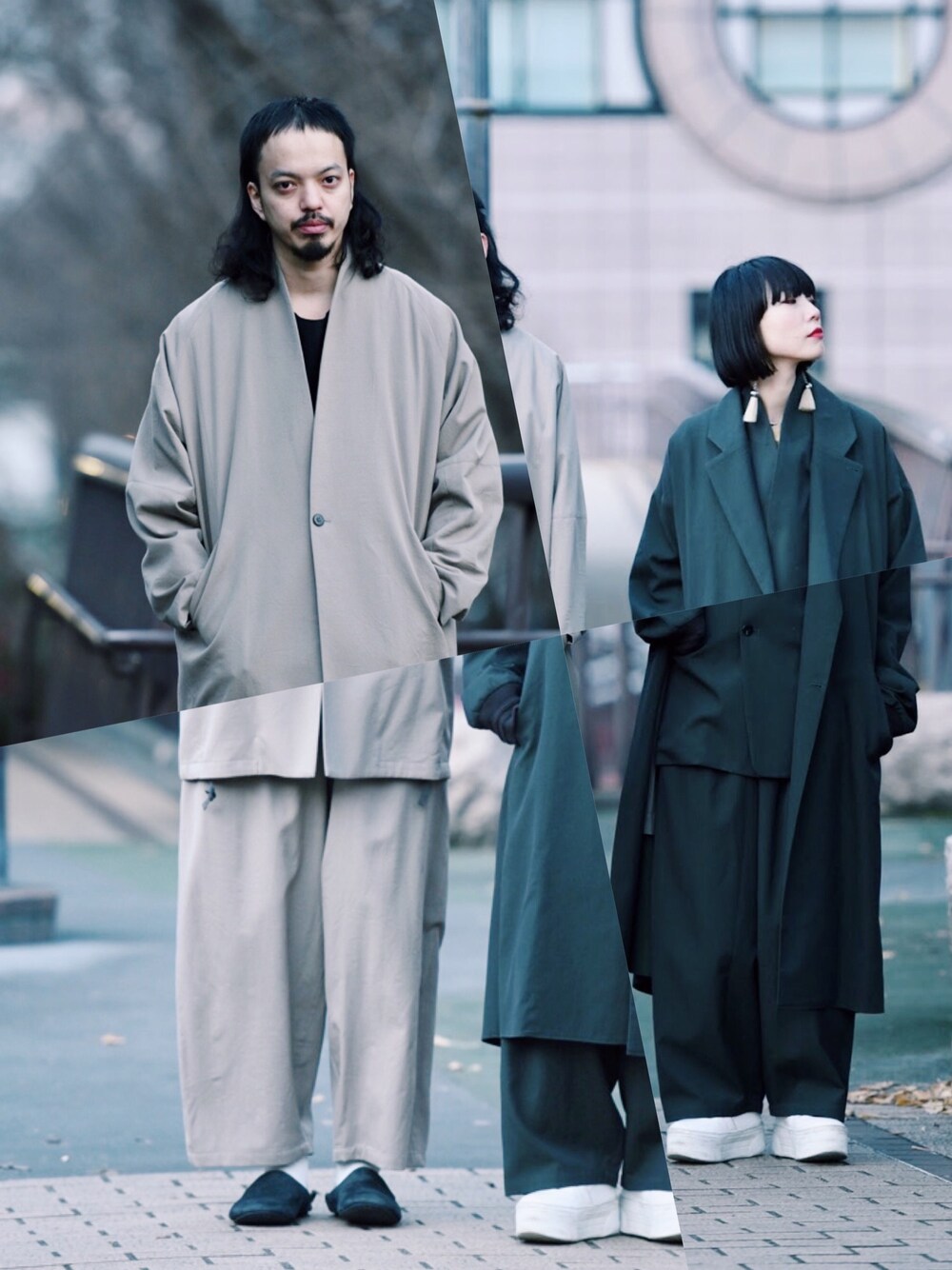 「OVIE STUDIO、YANTOR、セットアップ、セットアップスタイル、カップル、カップルコーデ、ペアルック、ペアコーデ、冬アウター着回しチャレンジ」｜「YANTORのYANTOR Wash Wool Fall Jacket（その他アウター、ベージュ系）」を使った、トヲルさん（メンズ・180cm）の冬コーディネートの1枚目の写真