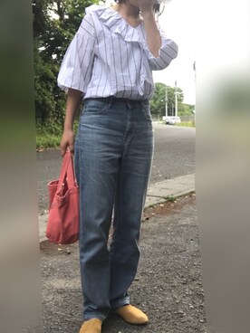 「ストレートデニム」｜「アイテム（スリッポン）」を使った、u-goさん（レディース・169cm）の春コーディネート