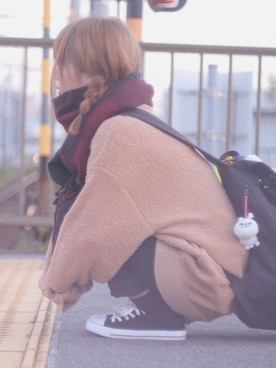 「WEGO（ウィゴー）のアイテム（マフラー、レッド系）」を使った、しゃらちゃんさん（レディース・152cm）の冬コーディネート