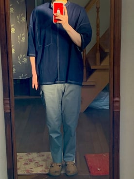 「LAKOLE（ラコレ）のアイテム（チノパンツ）」を使った、まつたけさん（メンズ・166cm）の夏コーディネート