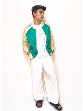 「オールホワイト」｜「アイテム（ハンチング/ベレー帽）」を使った、kohei.fさん（メンズ・174cm）の秋コーディネート