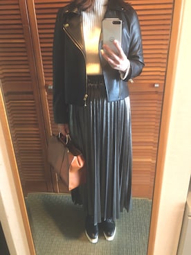 「ジーナシス」｜「アイテム（ライダースジャケット）」を使った、yurina.さん（レディース・162cm）の冬コーディネート