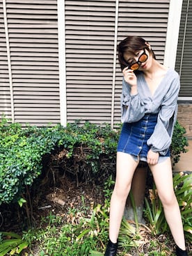 「chuu（チュー）のアイテム（デニムスカート、ブルー系）」を使った、Betty124さん（レディース）の夏コーディネート
