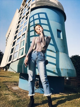 「VINTAGE（ヴィンテージ）のアイテム（デニムパンツ、ブルー系）」を使った、Betty124さん（レディース）の冬コーディネート