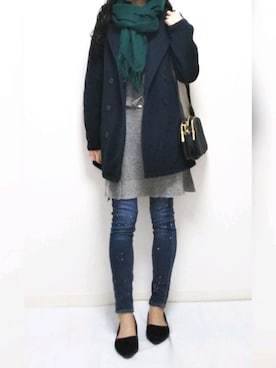 「SEVENDAYS=SUNDAY（セブンデイズサンデイ）のアイテム（ピーコート）」を使った、yume さん（レディース・160cm）の冬コーディネート