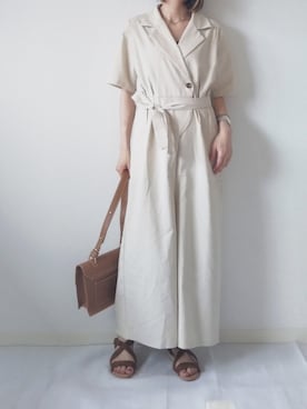 「アイテム（つなぎ/オールインワン、ベージュ系）」を使った、yume さん（レディース・160cm）の夏コーディネート