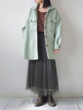 「coca（coca）（コカ）の選べる6カラー◇ふんわりチュールスカート（スカート）」を使った、yume さん（レディース・160cm）の秋コーディネート