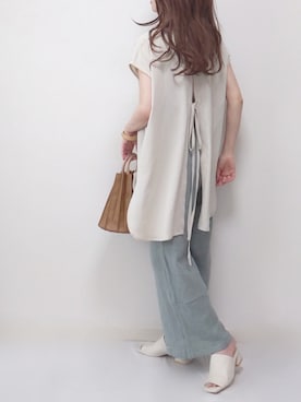 「Aunt Marie's（アントマリーズ）のAUNT MARIE'S ハーフスリーブバックスリットシャツ（シャツ/ブラウス）」を使った、yume さん（レディース・160cm）の夏コーディネート