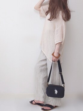 「U.S. POLO ASSN.（ユーエスポロアッスン）の【U.S. POLO ASSN.】 ユーエスポロアッスン クロスボディ ショルダーバッグSM（ショルダーバッグ）」を使った、yume さん（レディース・160cm）の夏コーディネート