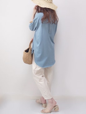 「Honeys（ハニーズ）のアイテム（かごバッグ）」を使った、yume さん（レディース・160cm）の夏コーディネート