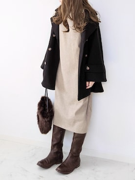 「SUGAR BISKET（シュガービスケット）のアイテム（ピーコート）」を使った、yume さん（レディース・160cm）の秋コーディネート