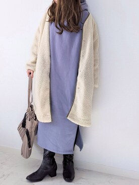 「パイピングコート」｜「アイテム（ノーカラージャケット）」を使った、yume さん（レディース・160cm）の冬コーディネート