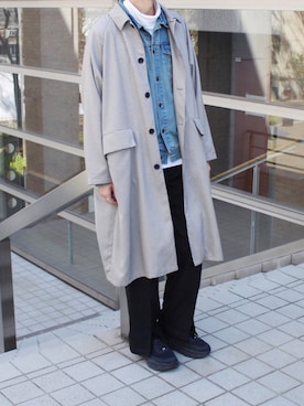 「HARE（ハレ）のアイテム（ステンカラーコート）」を使った、Ryuさん（メンズ・183cm）の春コーディネート