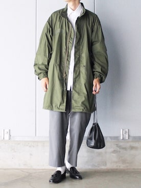 「巾着バッグ」｜「アイテム（モッズコート）」を使った、Ryuさん（メンズ・183cm）の秋コーディネート