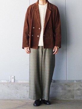 「MONO-MART（モノマート）のオーバーサイズアラン編みクルーネックケーブルニットセーター（ニット/セーター）」を使った、Ryuさん（メンズ・183cm）の秋コーディネート