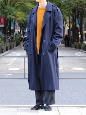 「マスタード」｜「アイテム（トレンチコート）」を使った、Ryuさん（メンズ・183cm）の冬コーディネート