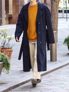 「マスタード」｜「アイテム（トレンチコート）」を使った、Ryuさん（メンズ・183cm）の冬コーディネート